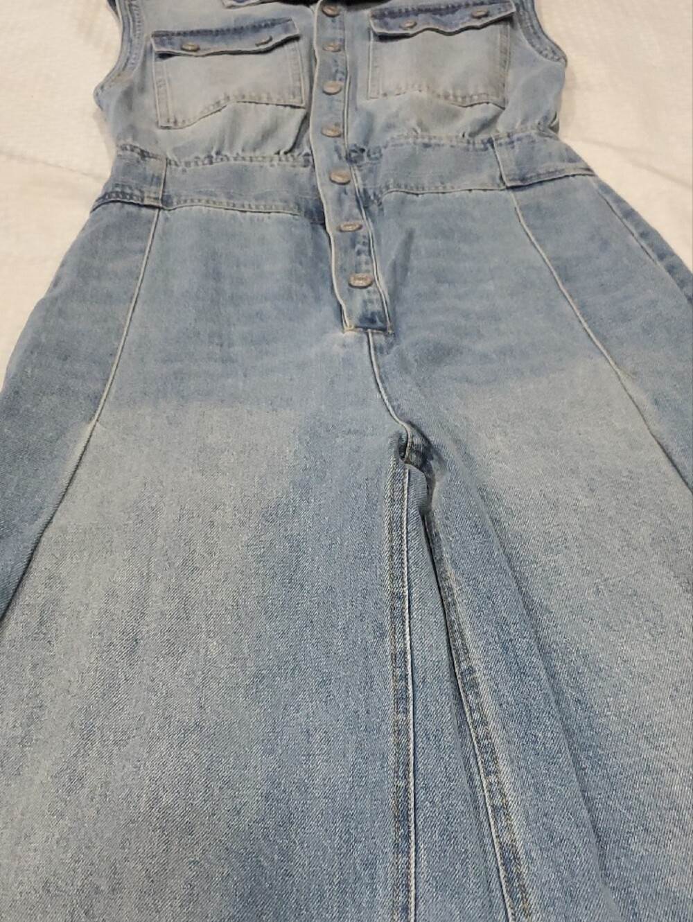 Sleeveless Light Blue Denim Wide-Leg Overalls - Picture 11 of 15